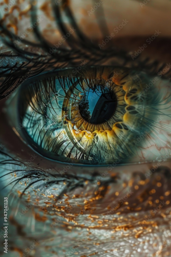 Poster a detailed view of an individual's eye with distinct features