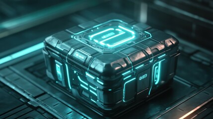 Obraz premium Futuristic Tech Cube with Glowing Cyan Lines