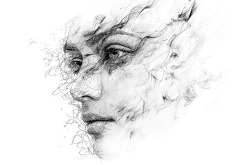 Fototapeta premium A black and white drawing of a woman's face with details on her features