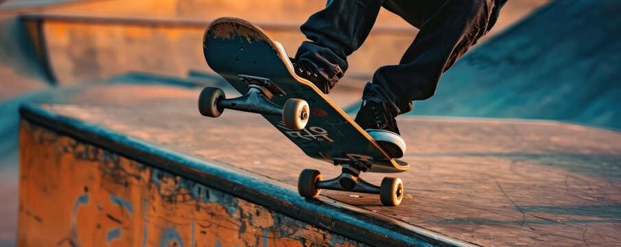 Skateboarder performing a trick on a ramp.