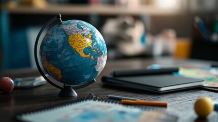 Globe Desk Learning Education Study School Knowledge World Map Geography Notebook Pen Pencil Classroom Studying Homework Student Teach