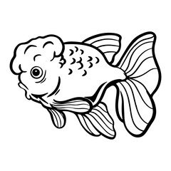 Oranda goldfish vector line art