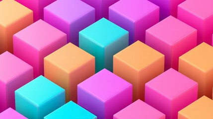 Obraz premium Vibrant geometric cubes in a colorful arrangement, showcasing a dynamic pattern of pink, orange, and blue shades for creative projects.
