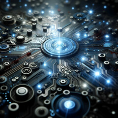 Glossy Abstract Background with Glowing Circuits: Technology Management Concept Captured in Detail, Emphasizing Operational Efficiency - Photo Stock