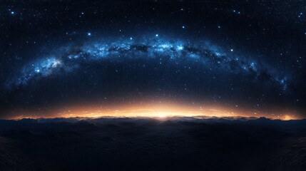Obraz premium Milky Way Galaxy Arching Over a Mountain Range at Dawn