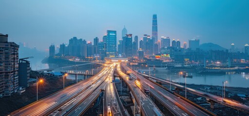 Fototapeta premium Cityscape with Expressway and River
