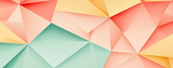Obraz premium A colorful abstract background featuring geometric triangle patterns in soft pastel shades of peach, mint, and yellow.