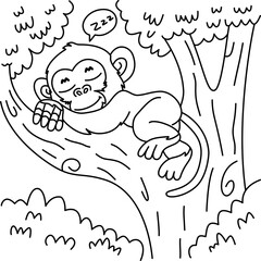 Drawing outline monkey sleeping on a tree, full of nature.eps