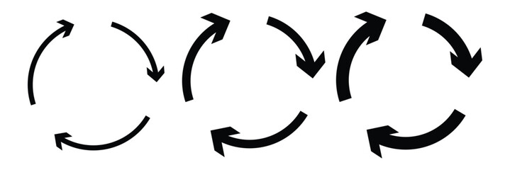 Circle arrow icon set. Round reload arrow sign,  loop rotation sign. Rotate arrow symbol. 