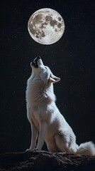 Wolf Howling on a Full Moon Night Starry Sky, Photo Realistic, Wallpaper, Cover and Screen for Smartphone, Cell Phone, PC, Laptop