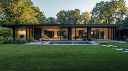 Fototapeta premium Modern house with pool and garden