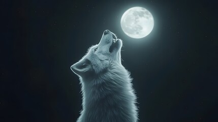 Naklejka premium Wolf Howling on a Full Moon Night Starry Sky, Photo Realistic, Wallpaper, Cover and Screen for Smartphone, Cell Phone, PC, Laptop