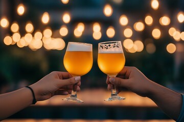 Cozy Couple Sharing a Beer Flight at a Local Brewery with National Day Decorations