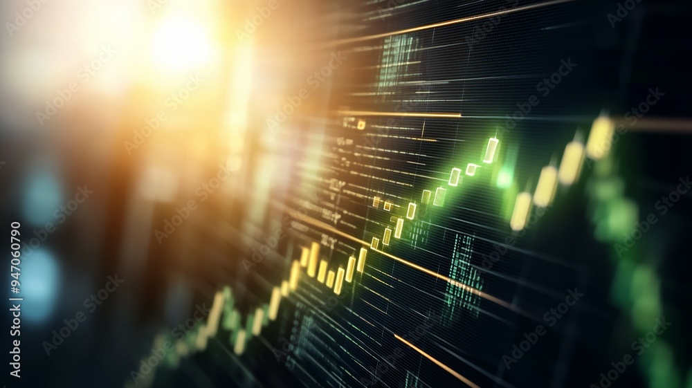 Wall mural a graph with green and yellow lines that is showing a downward trend