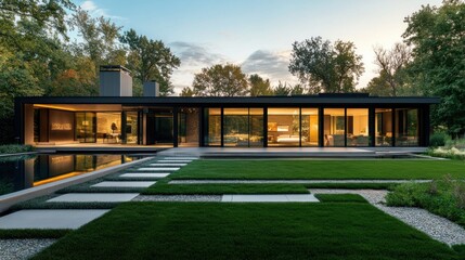 Modern Home with Pool and Landscaping
