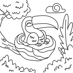 Drawing outline tucan on nest in the middle of nature.eps