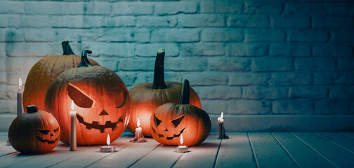 halloween holiday concepts backgrounds with pumpkins. 3d rendering