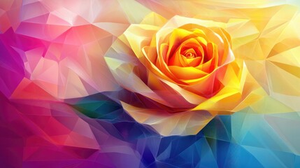 Yellow rose in an abstract art style, with geometric neon lines and bright colors, creating a striking vector illustration background