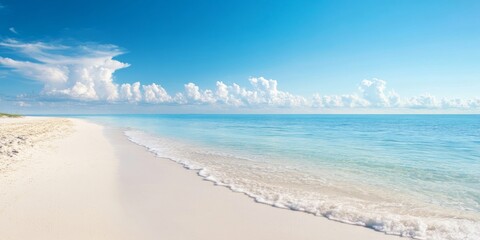 Obraz premium white sand beach on a tropical island, palm trees, Paradise, azure water,travel destination, family vacation,tourisam,coastal 
