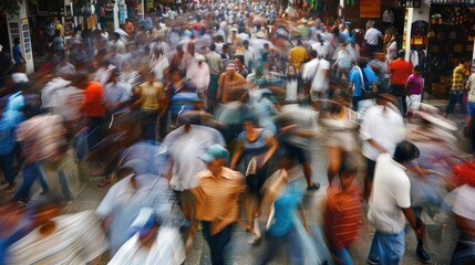 Obraz premium Abstract motion blur of people walking in a crowded market.