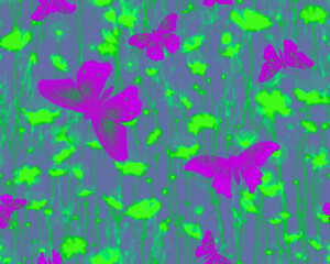 Gothic style seamless pattern with soft edged butterflies and field flowers. Halloween themed graphic print for clothing, fabric, wallpaper, home decor, wrapping paper