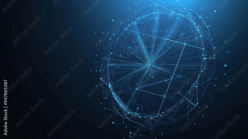 Poster abstract pie chart top view on technology blue background in futuristic low poly wireframe hologram 