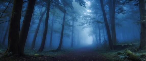 A Mystical Forest Path Enveloped in Fog