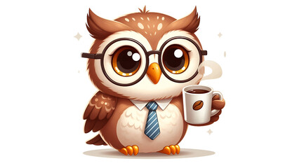 Obraz premium Owl drinking coffee illustration