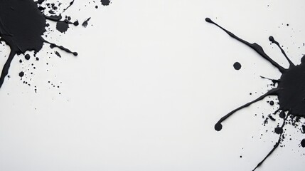 Dynamic black paint splatters on a clean white background, perfect for artistic and creative projects.