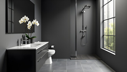 Luxurious Modern Bathroom in Dark Tones with High-End Fixtures