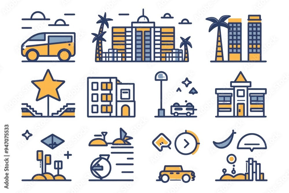 Poster a collection of simple icons on a white background, suitable for various designs and presentations