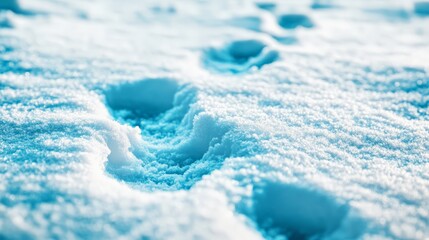 Close-up of footprints in fresh snow, showcasing texture and softness of winter landscape. Perfect for seasonal and travel themes.