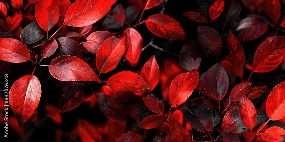 Wall mural red leaves of a forest flame bush captured in a photograph