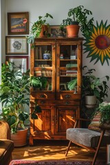 A warm and inviting living room filled with furniture and lush greenery