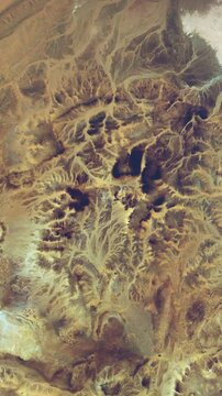 Aerial top view rotating over the Richat Structure. Mauritania. In the Sahara desert. Africa