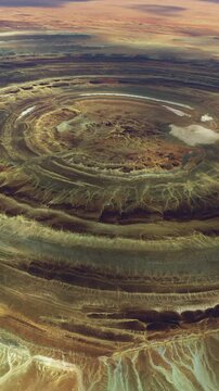 Circular aerial drone view of the Richat Structure; Mauritania; in the Sahara desert. Africa