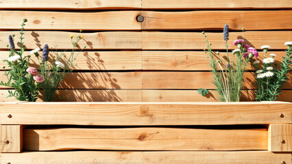 Wooden Plank Background with Flowers
