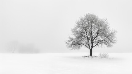 Solitary Tree in a Snowy Landscape.