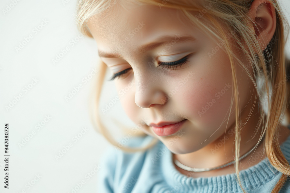 Canvas Prints Closeup of a Young Girl with Blonde Hair Looking Down