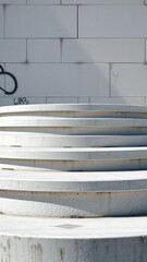 Obraz premium White Concrete Steps in Front of a Brick Wall