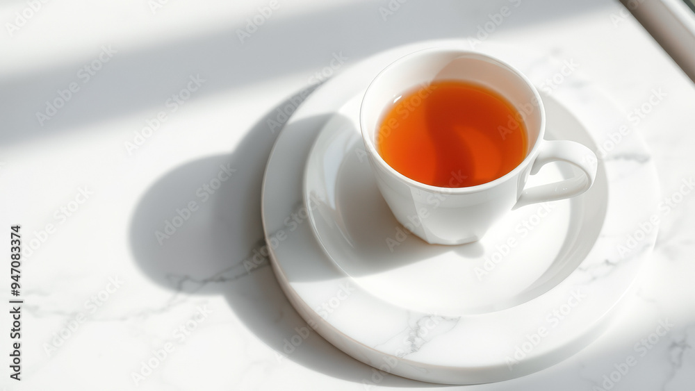 Sticker Cup of Tea on a White Marble Surface