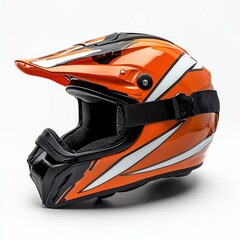 Orange and Black Motocross Helmet with White Stripes