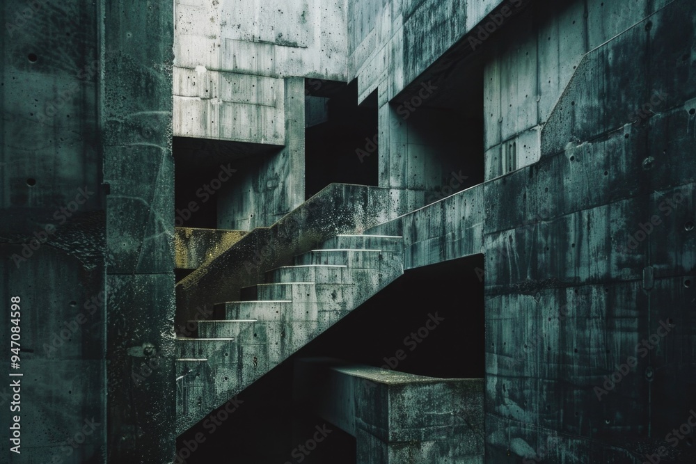 Aufkleber a modern staircase surrounded by concrete walls in a building, ideal for architecture or constructio
