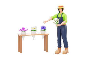 Flower Arrangement 3D Character Illustration.