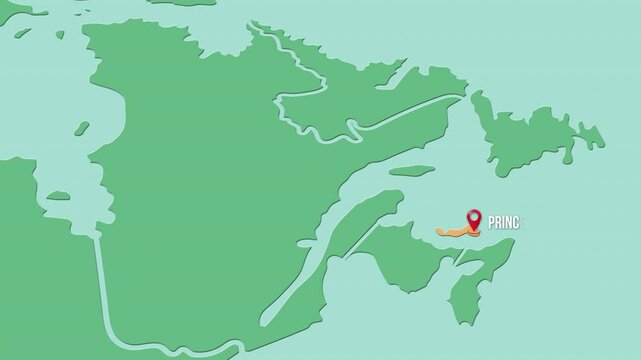 Mapa de Canad&aacute; con divisi&oacute;n pol&iacute;tica resaltando el territorio de  Isla del Pr&iacute;ncipe Eduardo.
