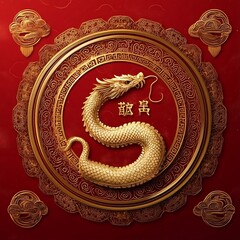 Obraz premium Golden Dragon in a Circular Frame
