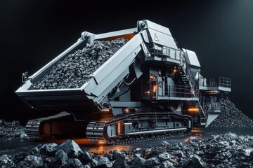 Powerful Excavator Machine Mining Coal.