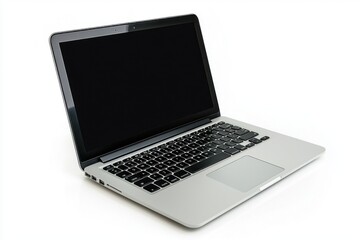Laptop with blank screen isolated on white background.