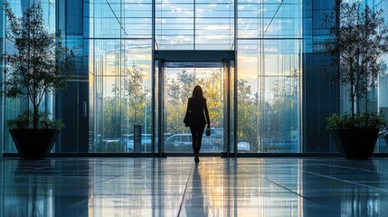 Fototapeta premium Energized Employee Starting the Week at Corporate Headquarters on Monday Morning