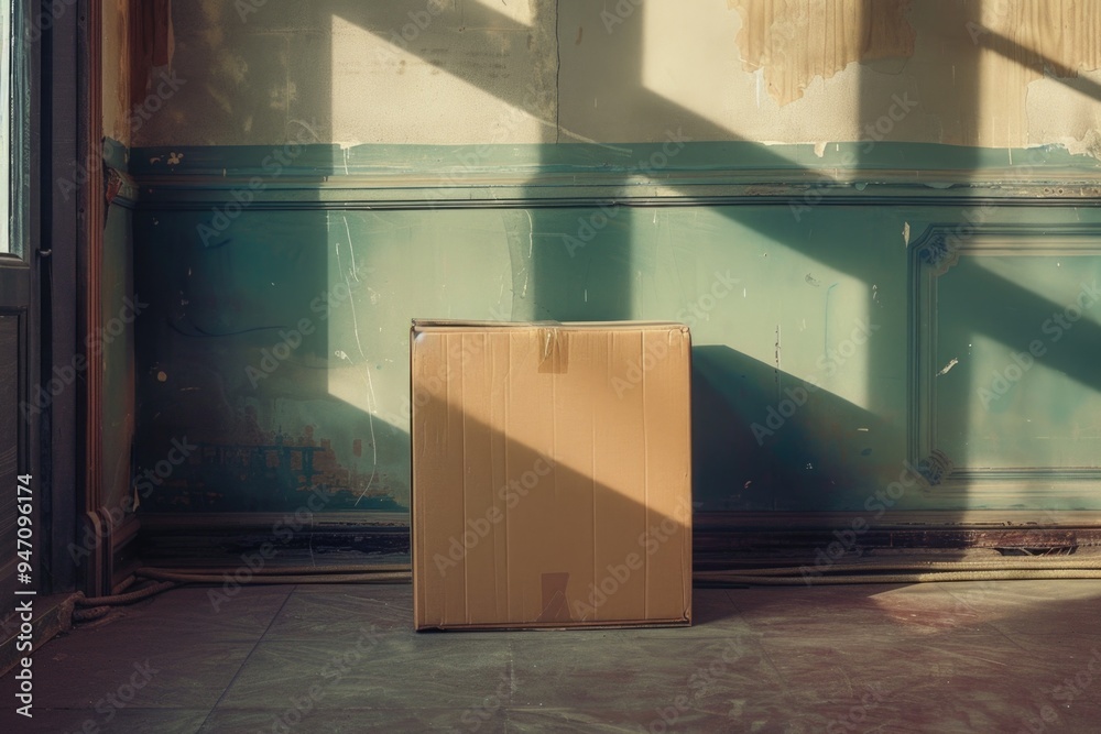 Poster A simple cardboard box sits in an empty room